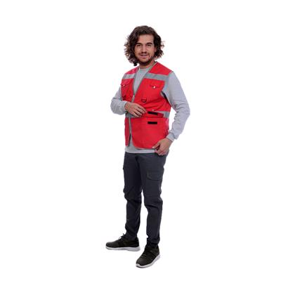 Formteks İşçi Çok Cepli Reflektörlü  Alet Yeleği Kırmızı / Gri