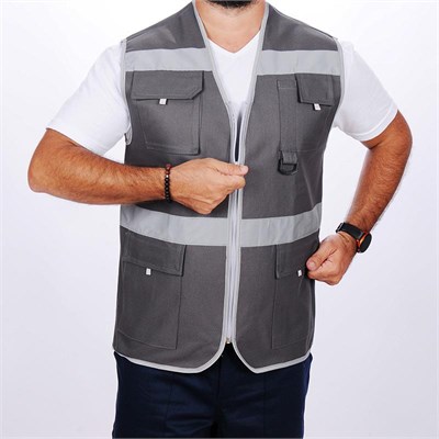 Formteks İşçi Çok Cepli Reflektörlü  Alet Yeleği Gri