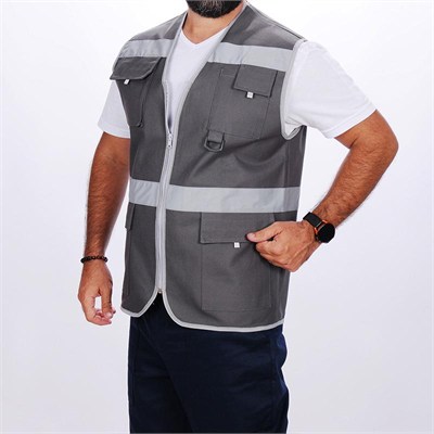 Formteks İşçi Çok Cepli Reflektörlü  Alet Yeleği Gri