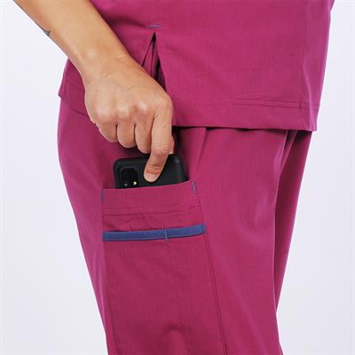 Formteks Kadın SPA  Hemşire Scrubs  Takım Likralı Terry Cotton Fuşya-İndigo Biyeli