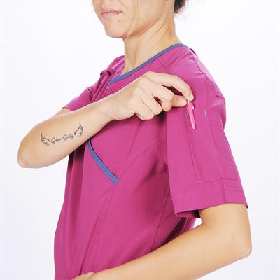 Formteks Kadın SPA  Hemşire Scrubs  Takım Likralı Terry Cotton Fuşya-İndigo Biyeli