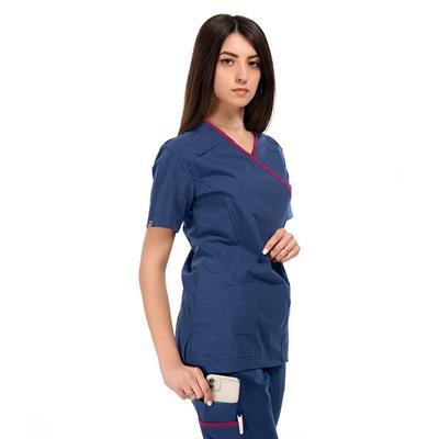 Formteks Kadın SPA  Hemşire Scrubs  Takım   Likralı Terry Cotton İndigo-Fuşya Biyeli