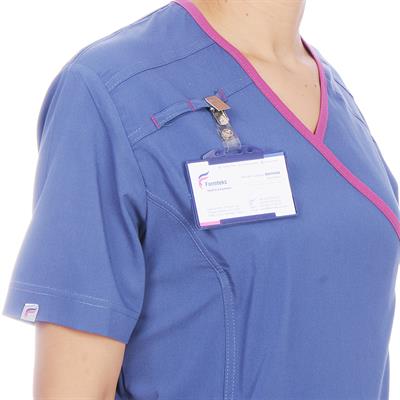 Formteks Kadın SPA  Hemşire Scrubs  Takım   Likralı Terry Cotton İndigo-Fuşya Biyeli