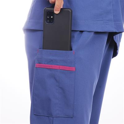 Formteks Kadın SPA  Hemşire Scrubs  Takım   Likralı Terry Cotton İndigo-Fuşya Biyeli