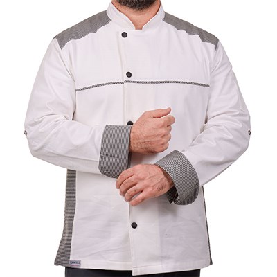 Formteks Likralı Uzun Kollu  Kol Katlamalı Aşçı Ceket Beyaz
