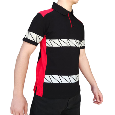 Formteks RefleX Pro – Reflektör Baskılı Polo Yaka İş Tişörtü Siyah Kırmızı