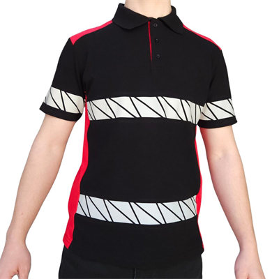 Formteks RefleX Pro – Reflektör Baskılı Polo Yaka İş Tişörtü Siyah Kırmızı