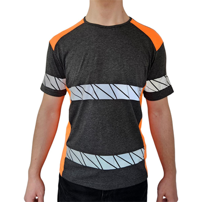 Formteks RefleX Pro – Reflektör Baskılı O  Yaka İş Tişörtü Antrasit Melanj Turuncu