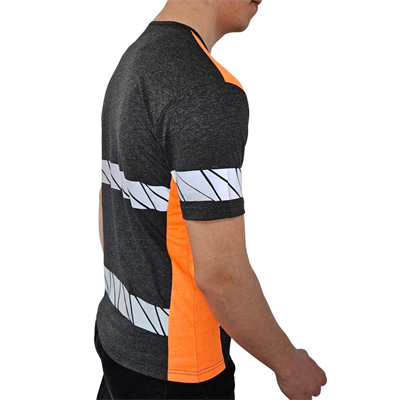 Formteks RefleX Pro – Reflektör Baskılı O  Yaka İş Tişörtü Antrasit Melanj Turuncu