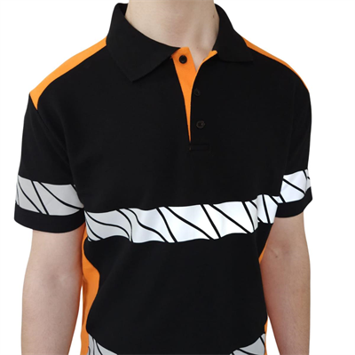 Formteks RefleX Pro – Reflektör Baskılı Polo Yaka İş Tişörtü Siyah Turuncu