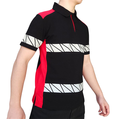 Formteks RefleX Pro – Reflektör Baskılı Polo Yaka İş Tişörtü Siyah Kırmızı