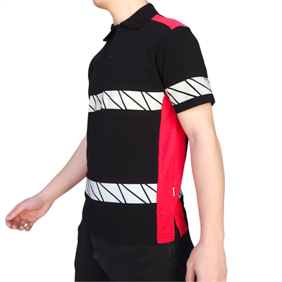 Formteks RefleX Pro – Reflektör Baskılı Polo Yaka İş Tişörtü Siyah Kırmızı