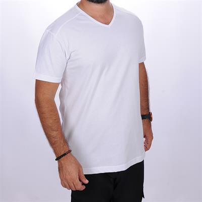 Formteks V Yaka Omuz Garnili Tişört Beyaz