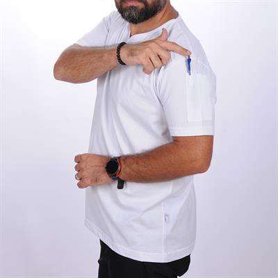 Formteks V Yaka Omuz Garnili Tişört Beyaz