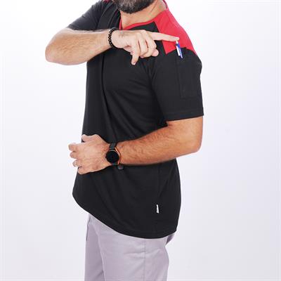 Formteks V Yaka Omuz Garnili Tişört Siyah-Kırmızı