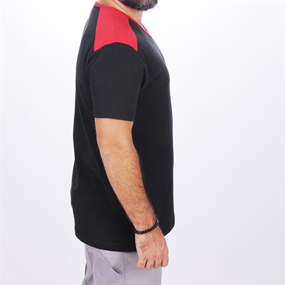 Formteks V Yaka Omuz Garnili Tişört Siyah-Kırmızı