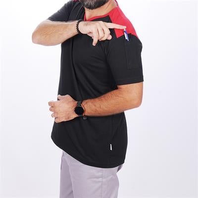 Formteks V Yaka Omuz Garnili Tişört Siyah-Kırmızı