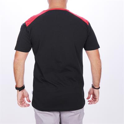 Formteks V Yaka Omuz Garnili Tişört Siyah-Kırmızı