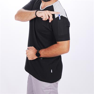 Formteks V Yaka Omuz Garnili Tshirt Siyah-Gri