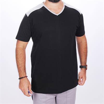 Formteks V Yaka Omuz Garnili Tshirt Siyah-Gri