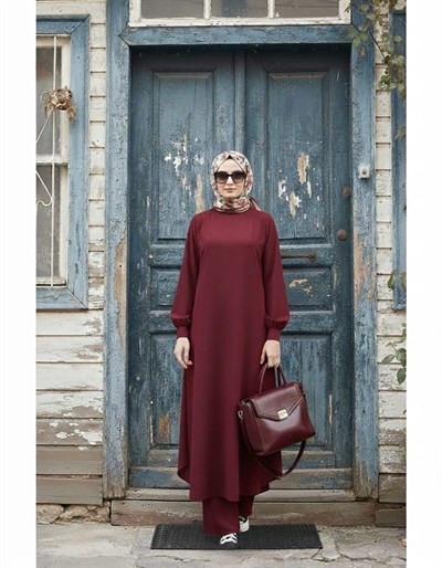Lina Tesettür Tunik Takım Bordo