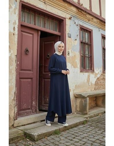Lina Tesettür Tunik Takım Lacivert