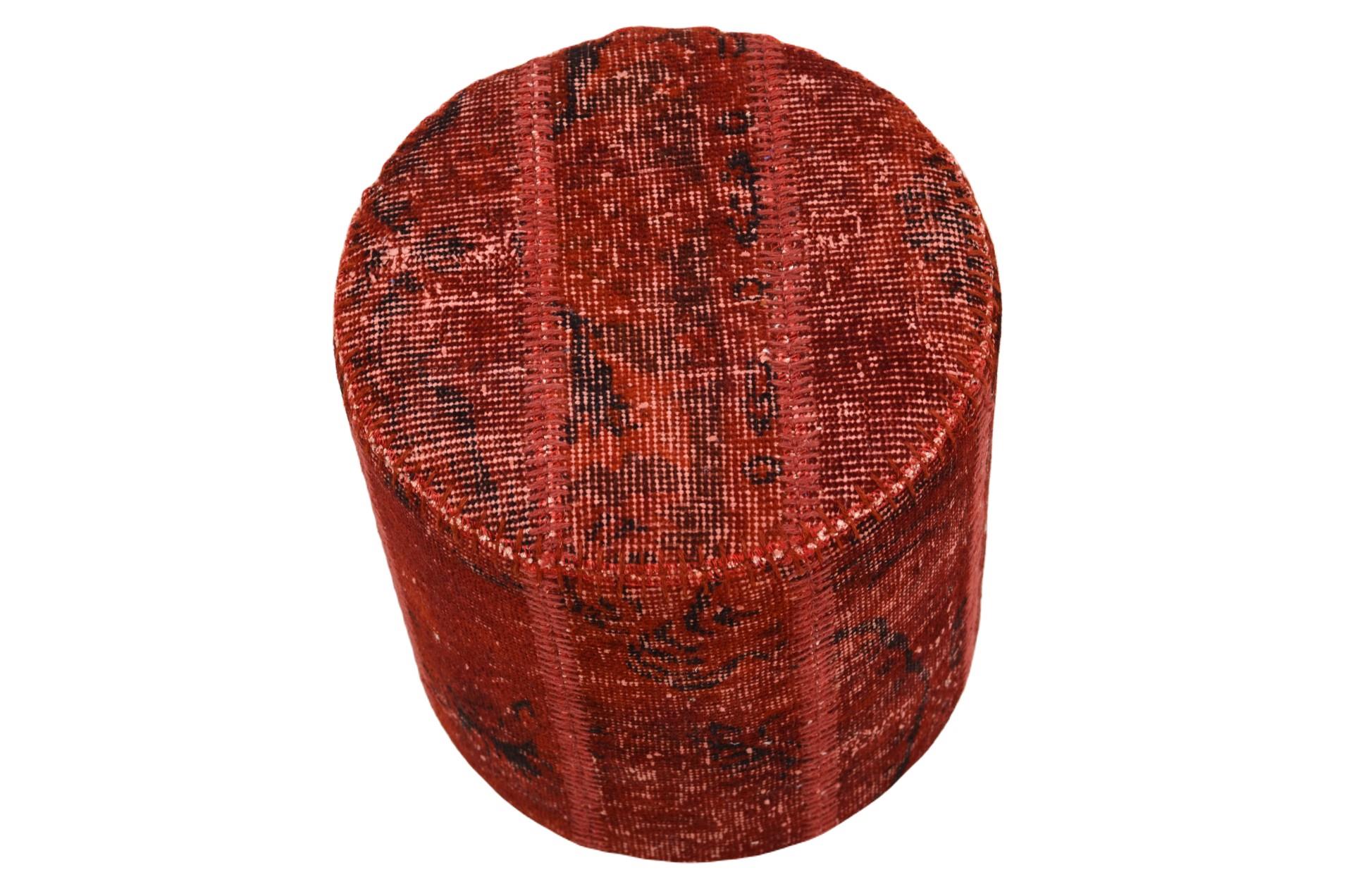 Madalyon Patchwork Puf Kırmızı Silindir