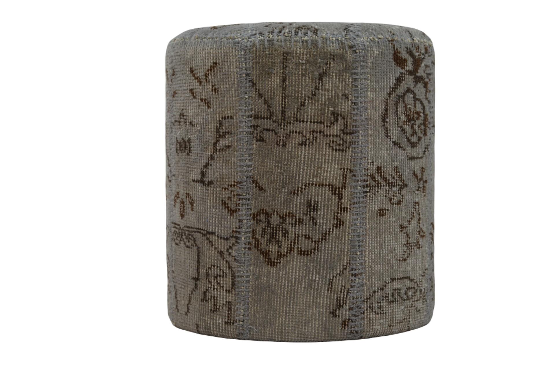 Madalyon Patchwork Puf Gri Silindir