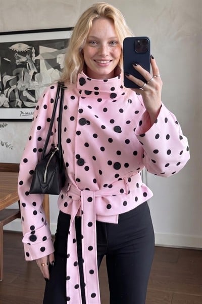 Kadın Pembe Puantiyeli Trençkot