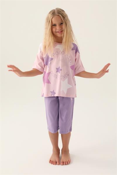 U.S. Polo Assn Lisanslı Star Printed Toz Pembe Kız Çocuk Kapri Takım