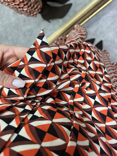 Acı Kahve  Desenli Önden Düğmeli Gömlek Elbise