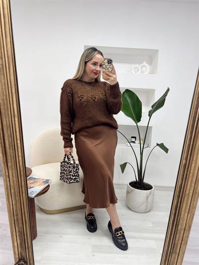 Acı Kahve Loly Saten Elbise