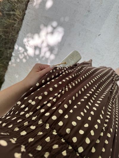 Acı Kahve Puantiyeli Saten Elbise