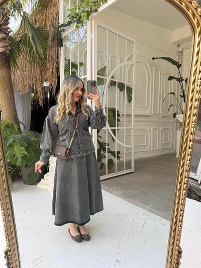 Ala Antrasit Renk Etekli Denim Takım