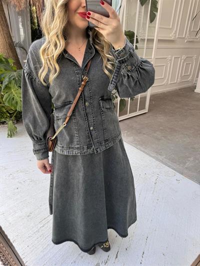 Ala Antrasit Renk Etekli Denim Takım