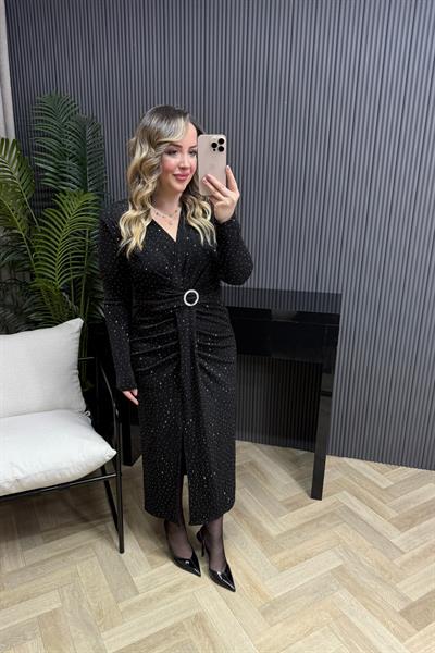 Allina Kemer Detaylı Taşlı Elbise