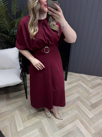 Alya Gümüş Tokalı Tasarım Elbise Bordo