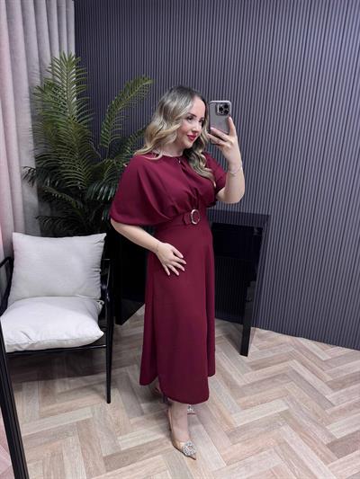 Alya Gümüş Tokalı Tasarım Elbise Bordo