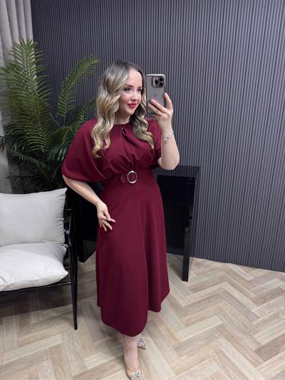 Alya Gümüş Tokalı Tasarım Elbise Bordo