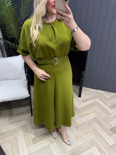 Alya Gümüş Tokalı Tasarım Elbise Olive