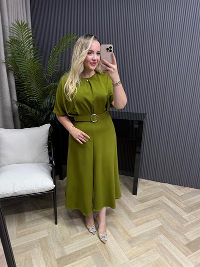 Alya Gümüş Tokalı Tasarım Elbise Olive