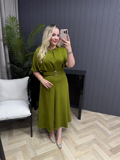 Alya Gümüş Tokalı Tasarım Elbise Olive