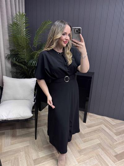 Alya Gümüş Tokalı Tasarım Elbise Siyah