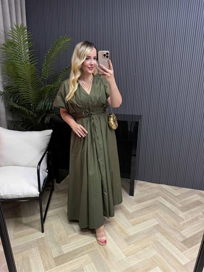 Amber Bel Bağlama Detaylı Orj Marka Model Elbise Haki