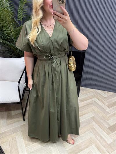 Amber Bel Bağlama Detaylı Orj Marka Model Elbise Haki