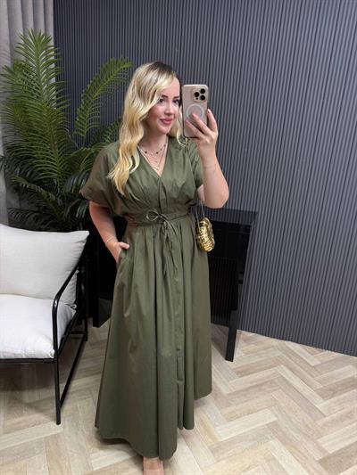 Amber Bel Bağlama Detaylı Orj Marka Model Elbise Haki