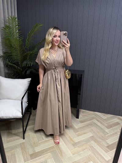 Amber Bel Bağlama Detaylı Orj Marka Model Elbise Camel