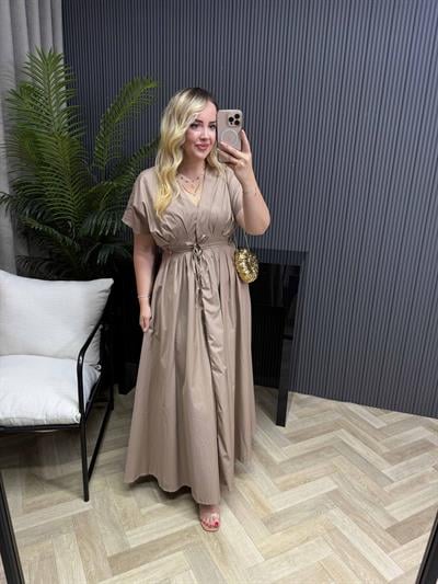 Amber Bel Bağlama Detaylı Orj Marka Model Elbise Camel