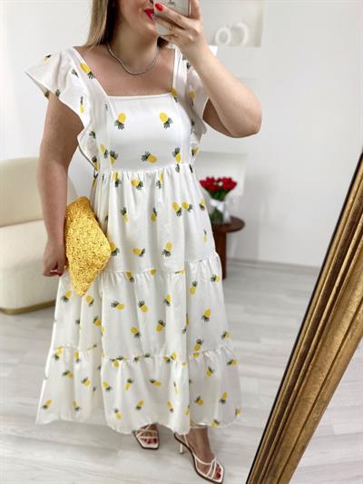 Ananas Desen Beyaz Tasarım Elbise