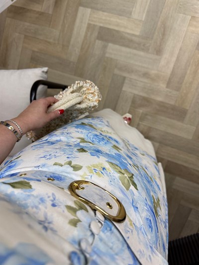 Anka Tasarım Desenli Keten Elbise Mavi Çiçekli